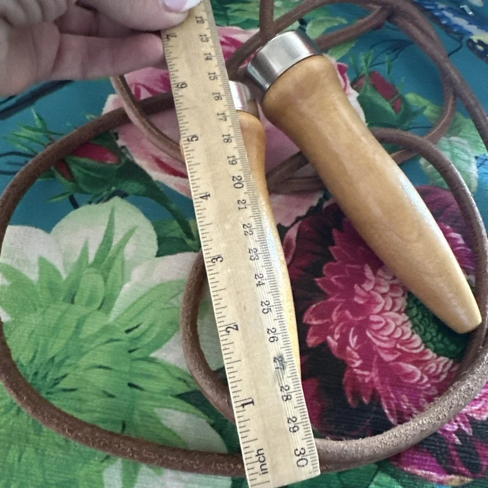 Mid Century Leather Wooden Handle Jump Rope Exercise Equipment Made In USA